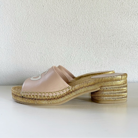 Gucci GG Pink Metallic Gold Espadrille Sandals Mules Slides Size EU 37 - Picture 2 of 13